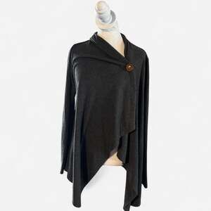 Bobeau Charcoal Gray Asymmetrical Wrap Cardigan with Button Closure, Size M